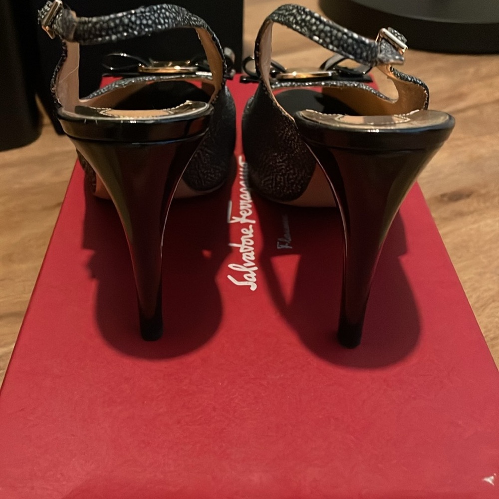 Salvatore Ferragamo Black Peep-Toe Slingback Heels (Authentic) - Picture 3 of 9